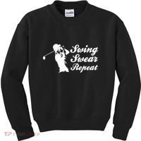 Funny Golf Swing Swear Repeat Male Golfer Version Kids Sweatshirt thumb 0