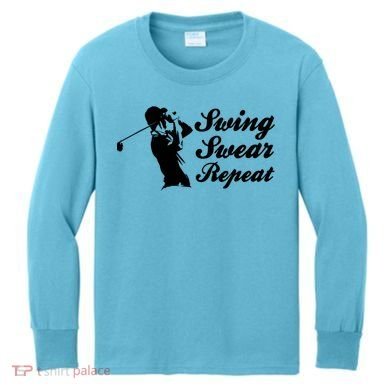 Funny Golf Swing Swear Repeat Male Golfer Version Kids Long Sleeve Shirt