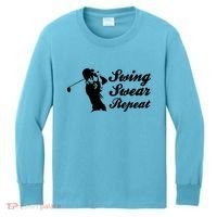 Funny Golf Swing Swear Repeat Male Golfer Version Kids Long Sleeve Shirt thumb 0