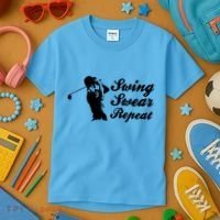 Funny Golf Swing Swear Repeat Male Golfer Version Kids T-Shirt thumb 3