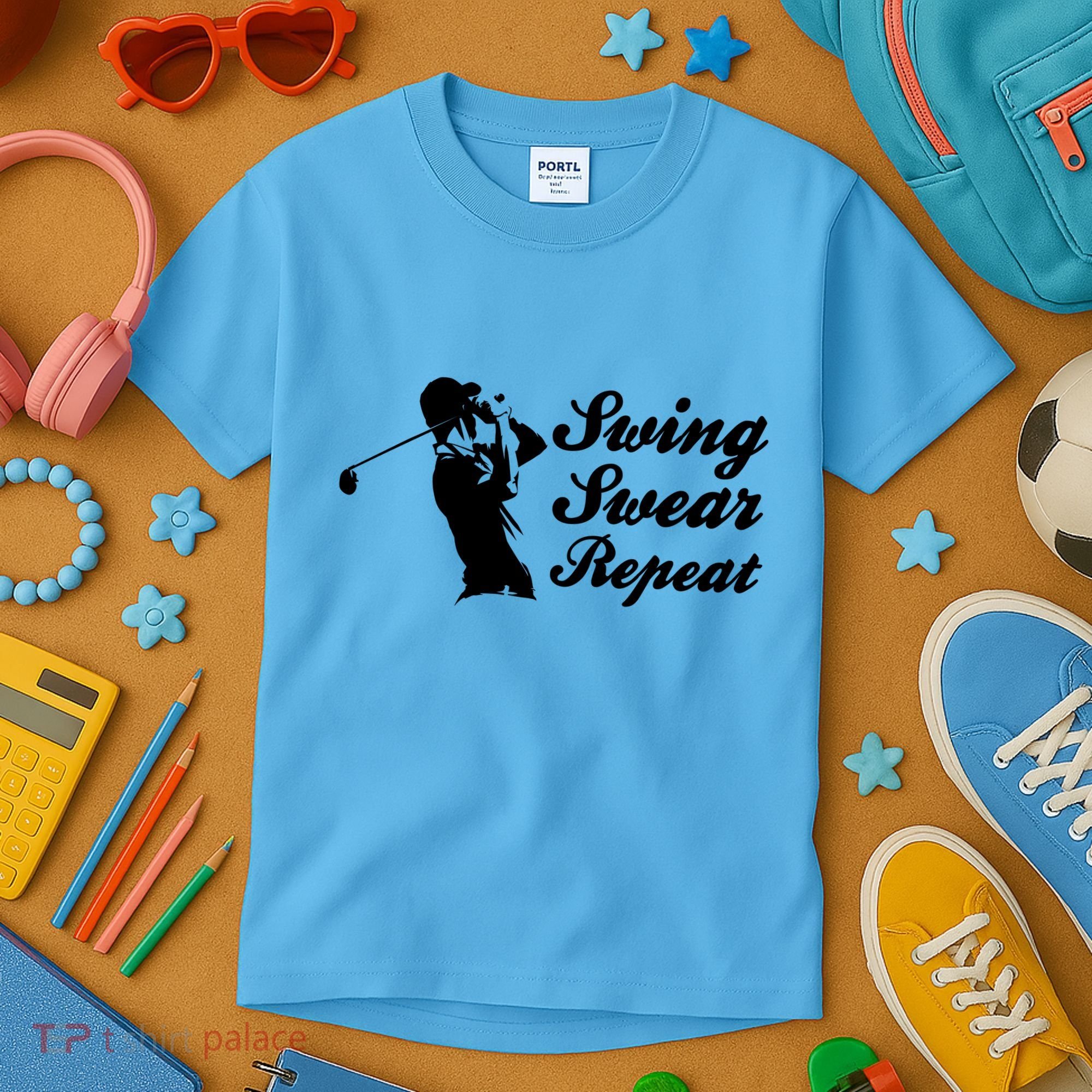 Funny Golf Swing Swear Repeat Male Golfer Version Kids T-Shirt