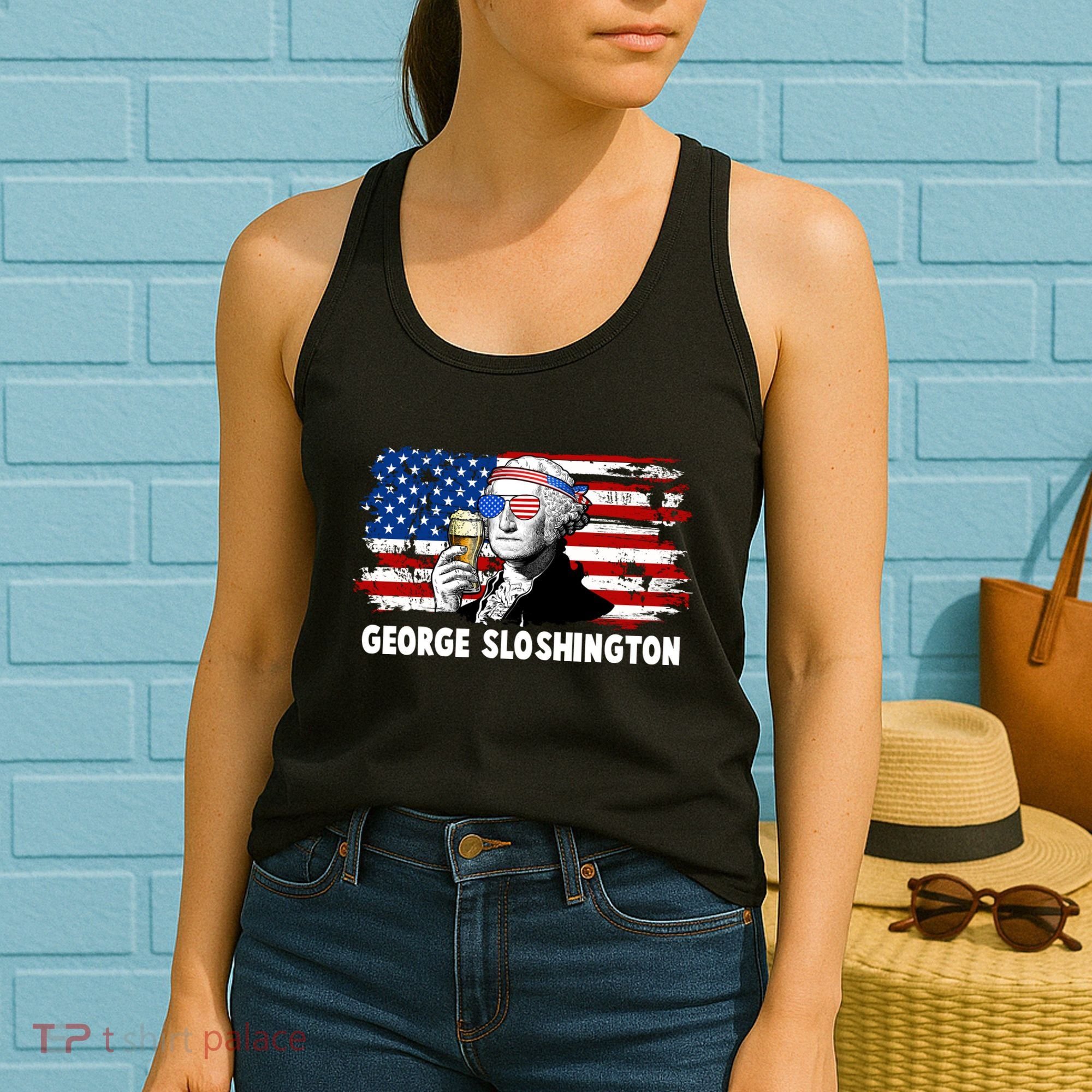 Funny George Sloshington USA American Flag Women's Tank Top