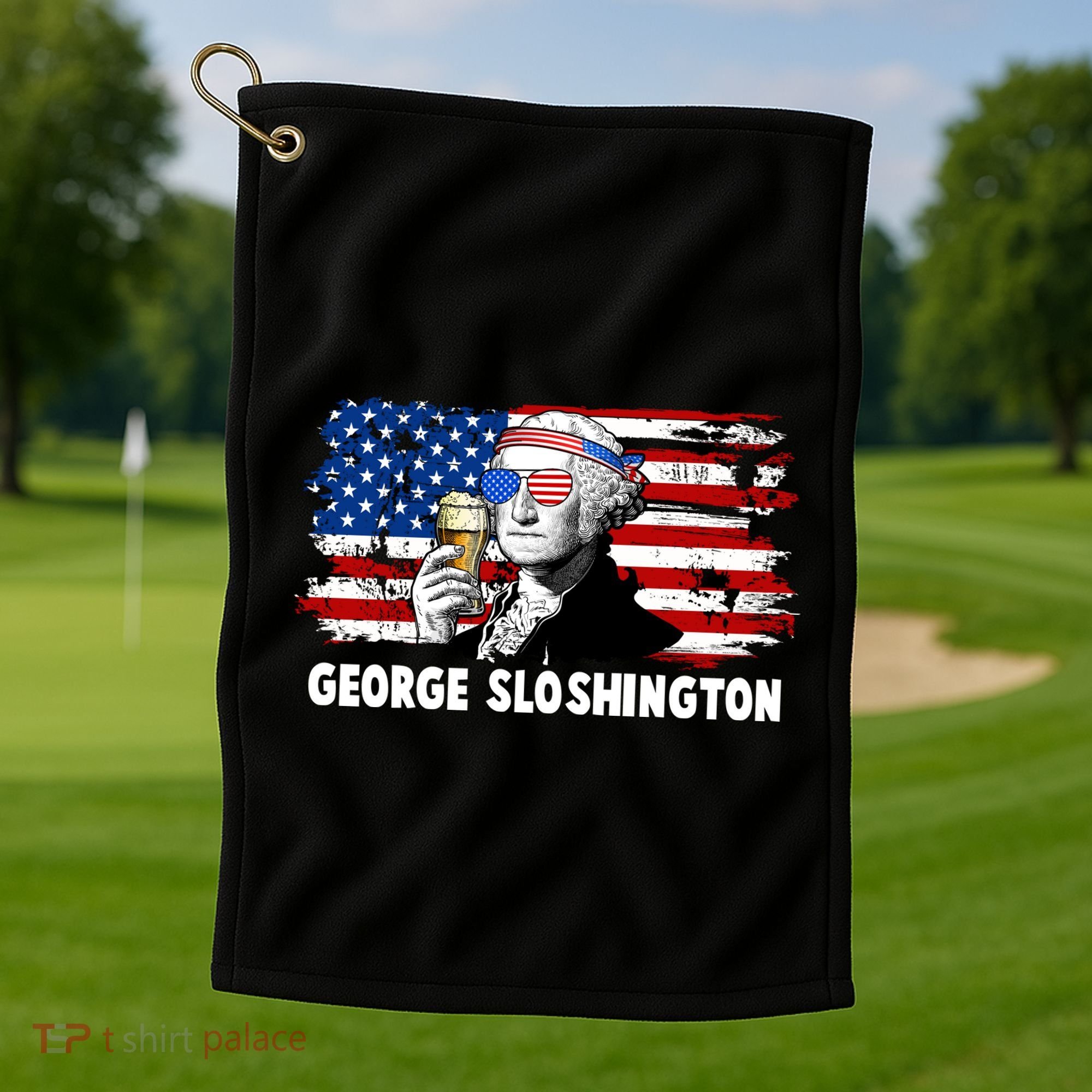 Funny George Sloshington USA American Flag Golf Towel