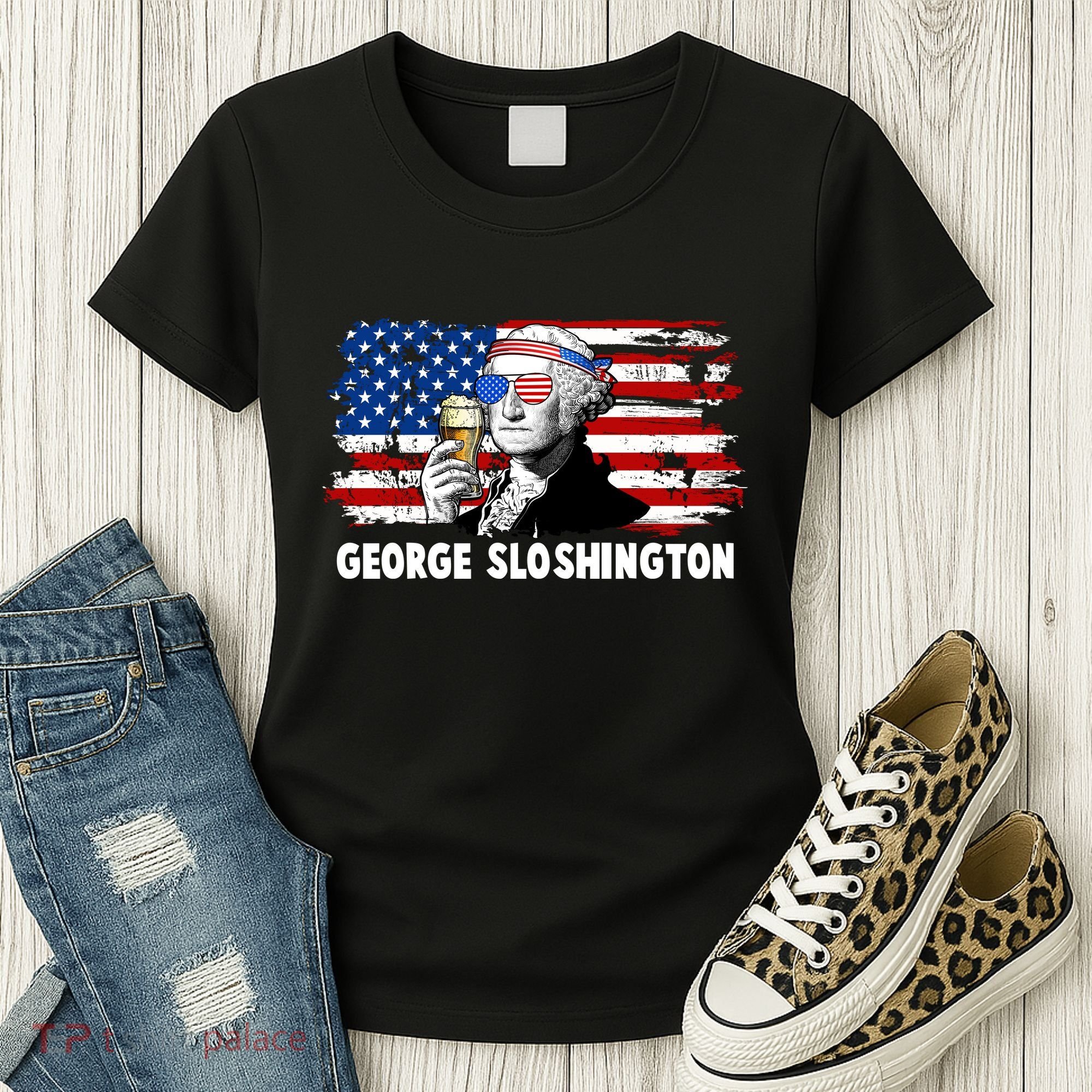 Funny George Sloshington USA American Flag Women's T-Shirt
