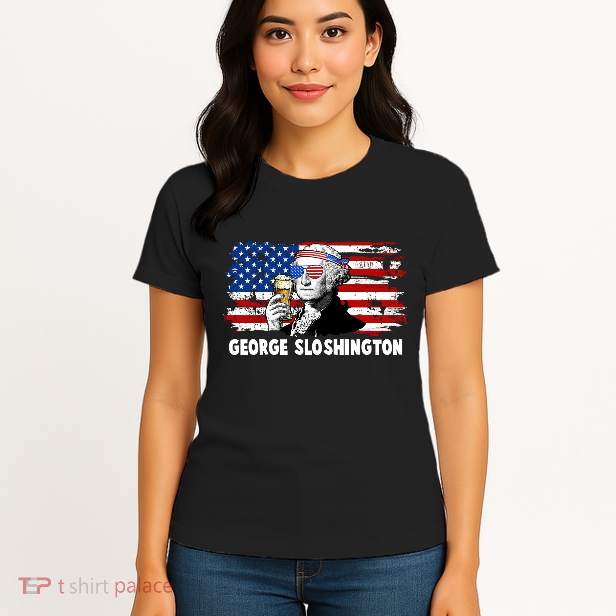 Funny George Sloshington USA American Flag Women's T-Shirt