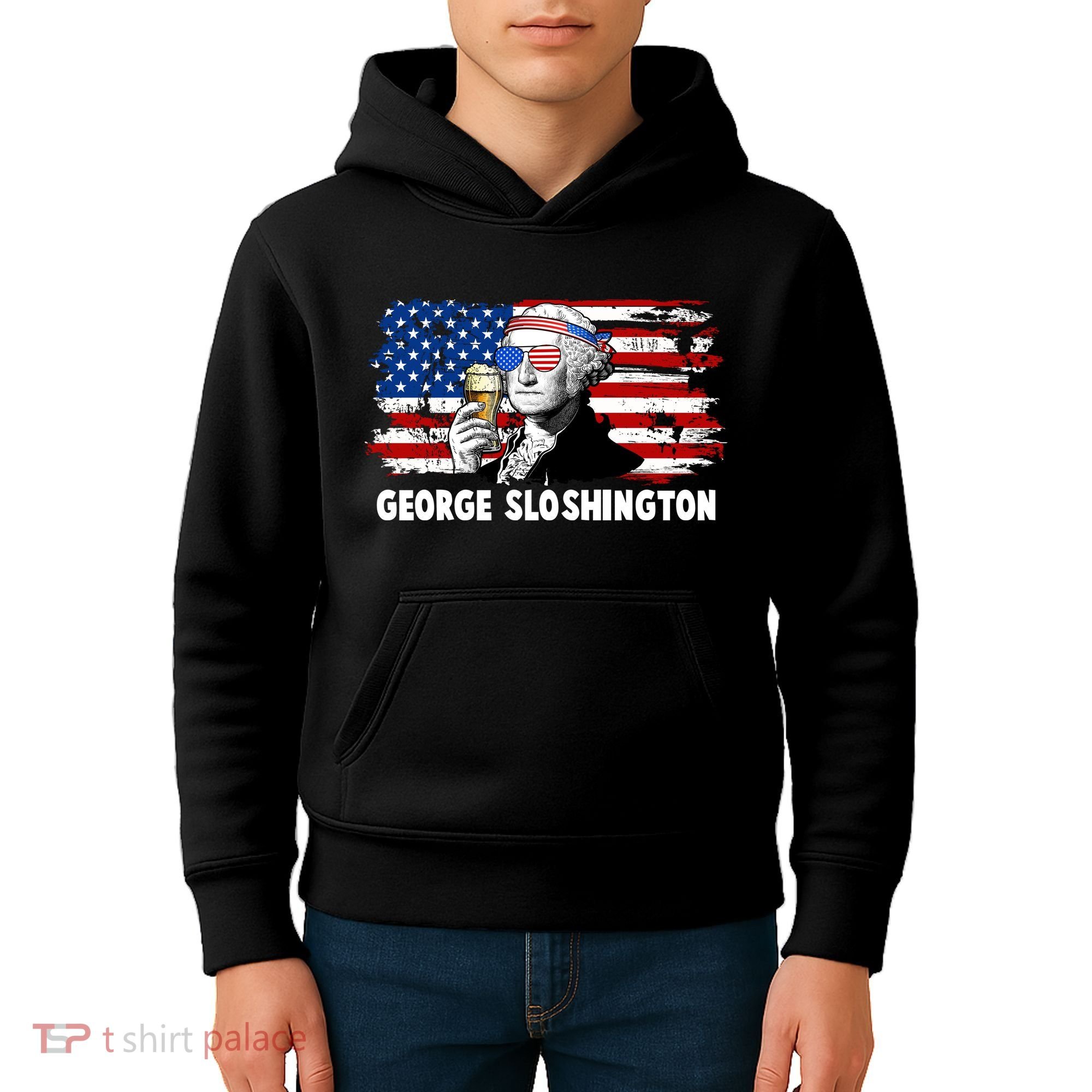 Funny George Sloshington USA American Flag Kids Hoodie