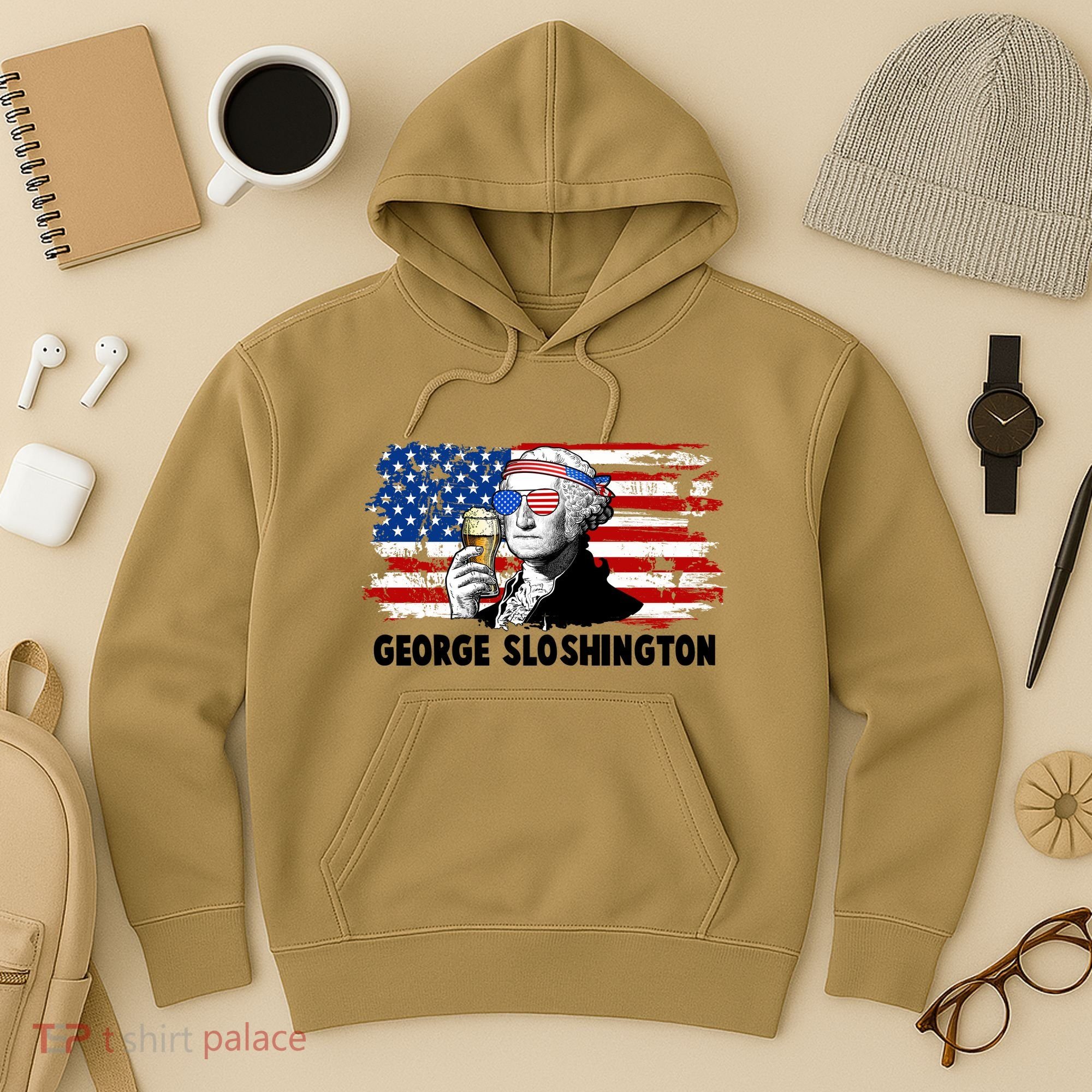 Funny George Sloshington USA American Flag Hoodie