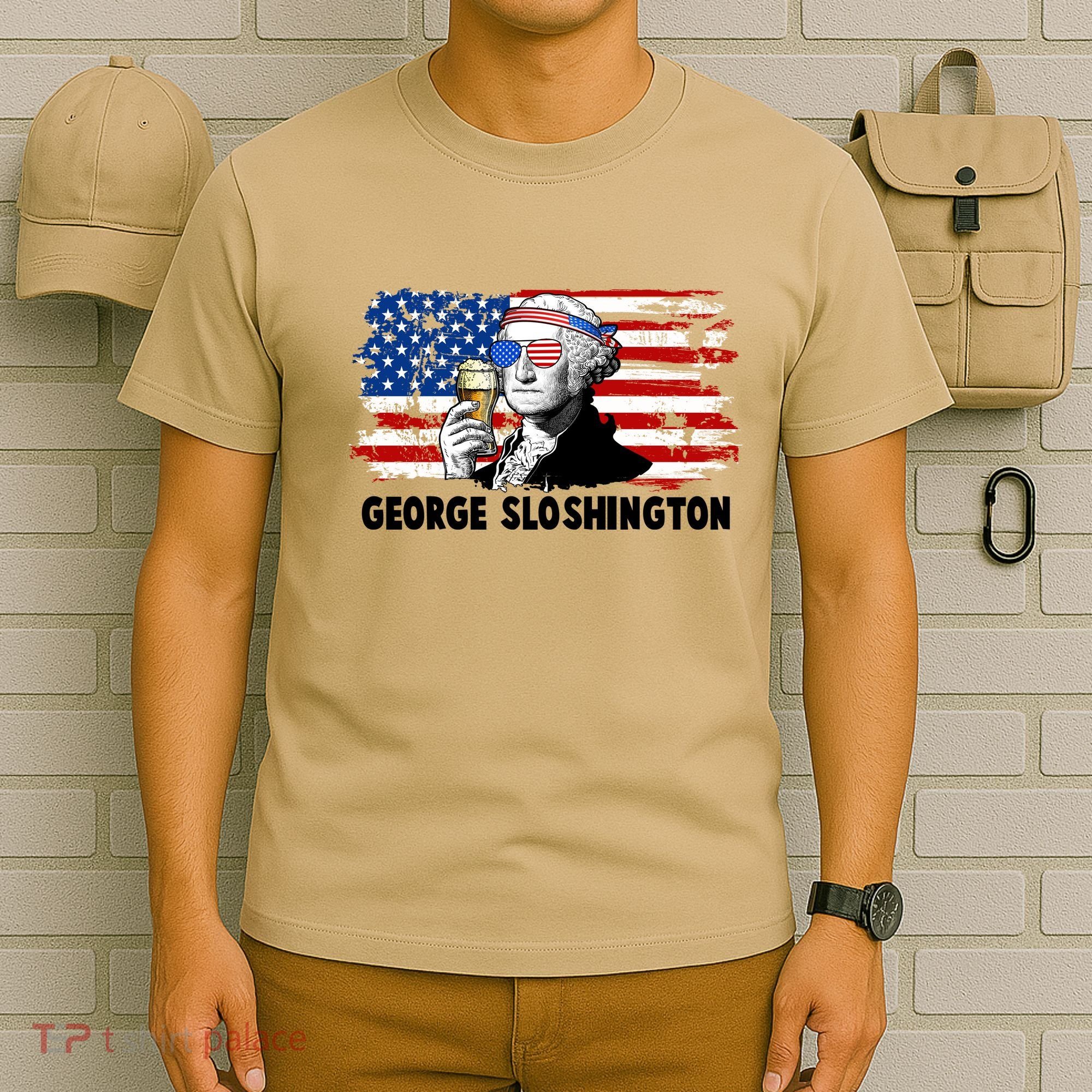Funny George Sloshington USA American Flag T-Shirt