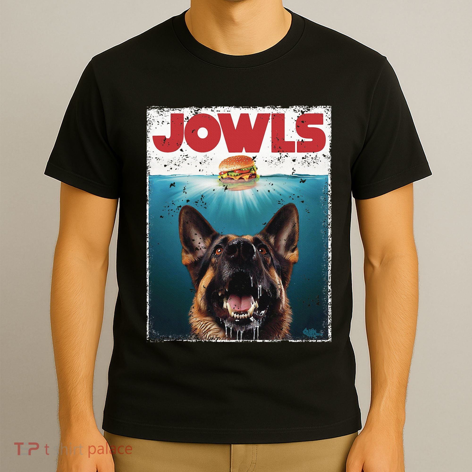 Funny German Shepherd Jowls Hamburger Gsg Dog Mom Dog Dad T-Shirt