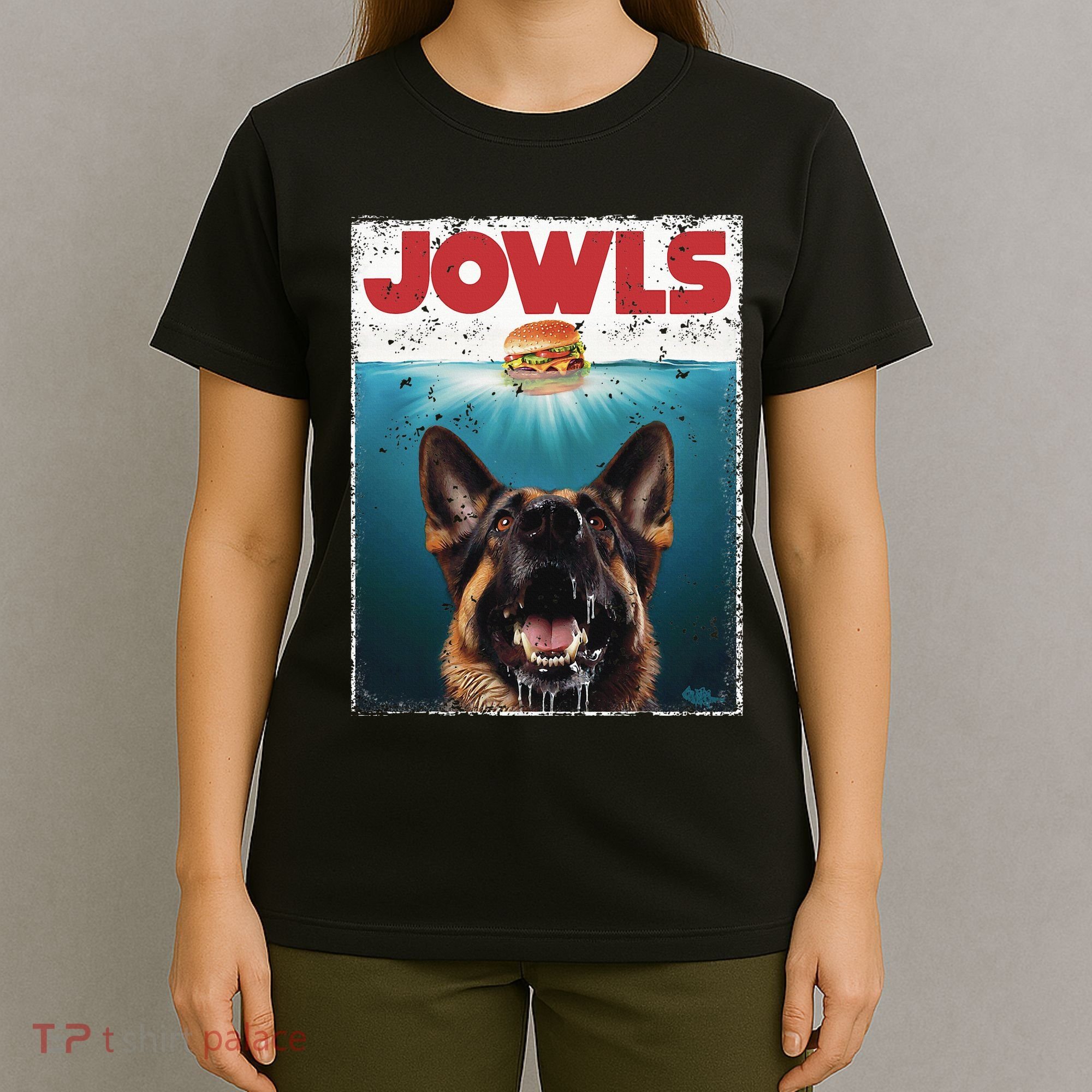 Funny German Shepherd Jowls Hamburger Gsg Dog Mom Dog Dad T-Shirt