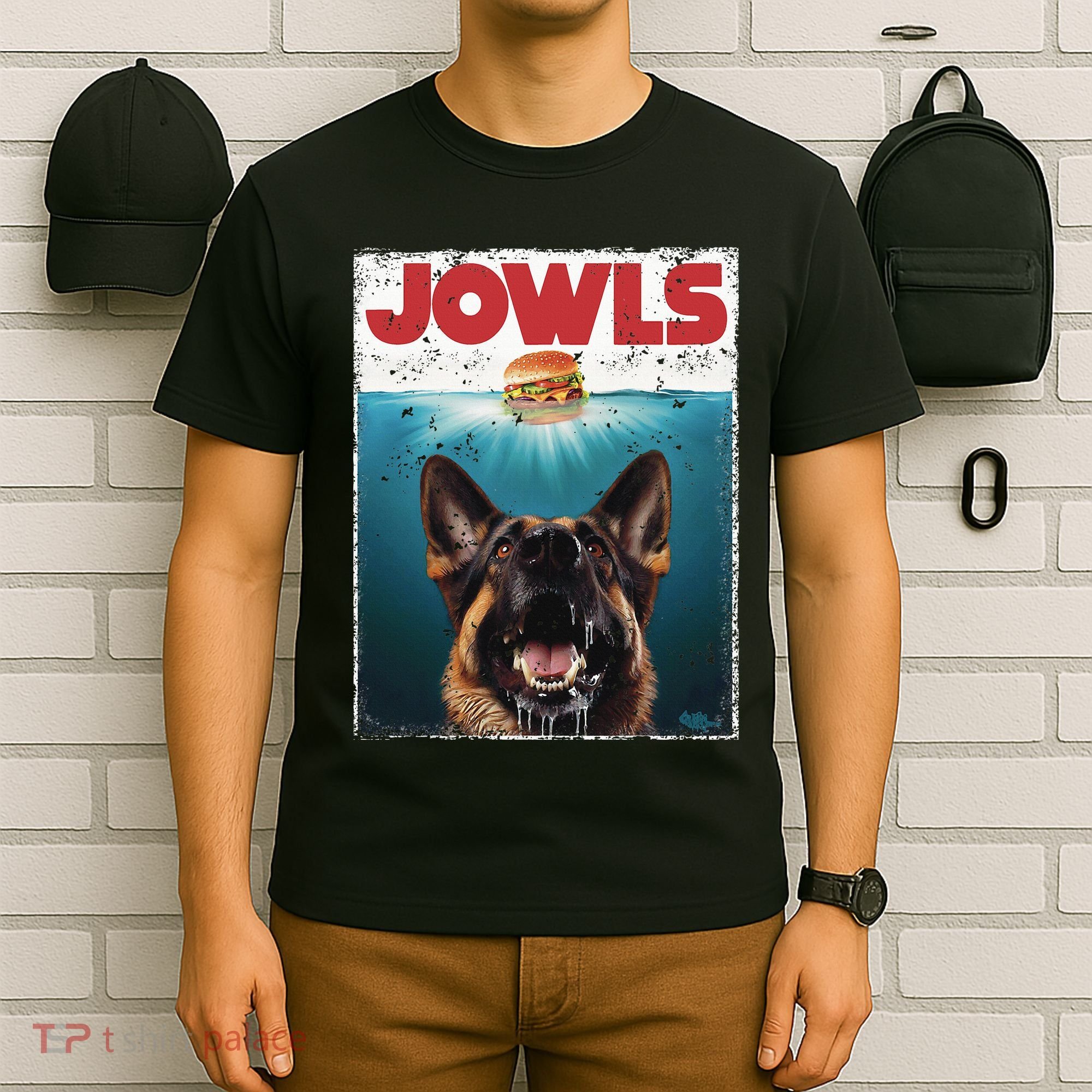 Funny German Shepherd Jowls Hamburger Gsg Dog Mom Dog Dad T-Shirt