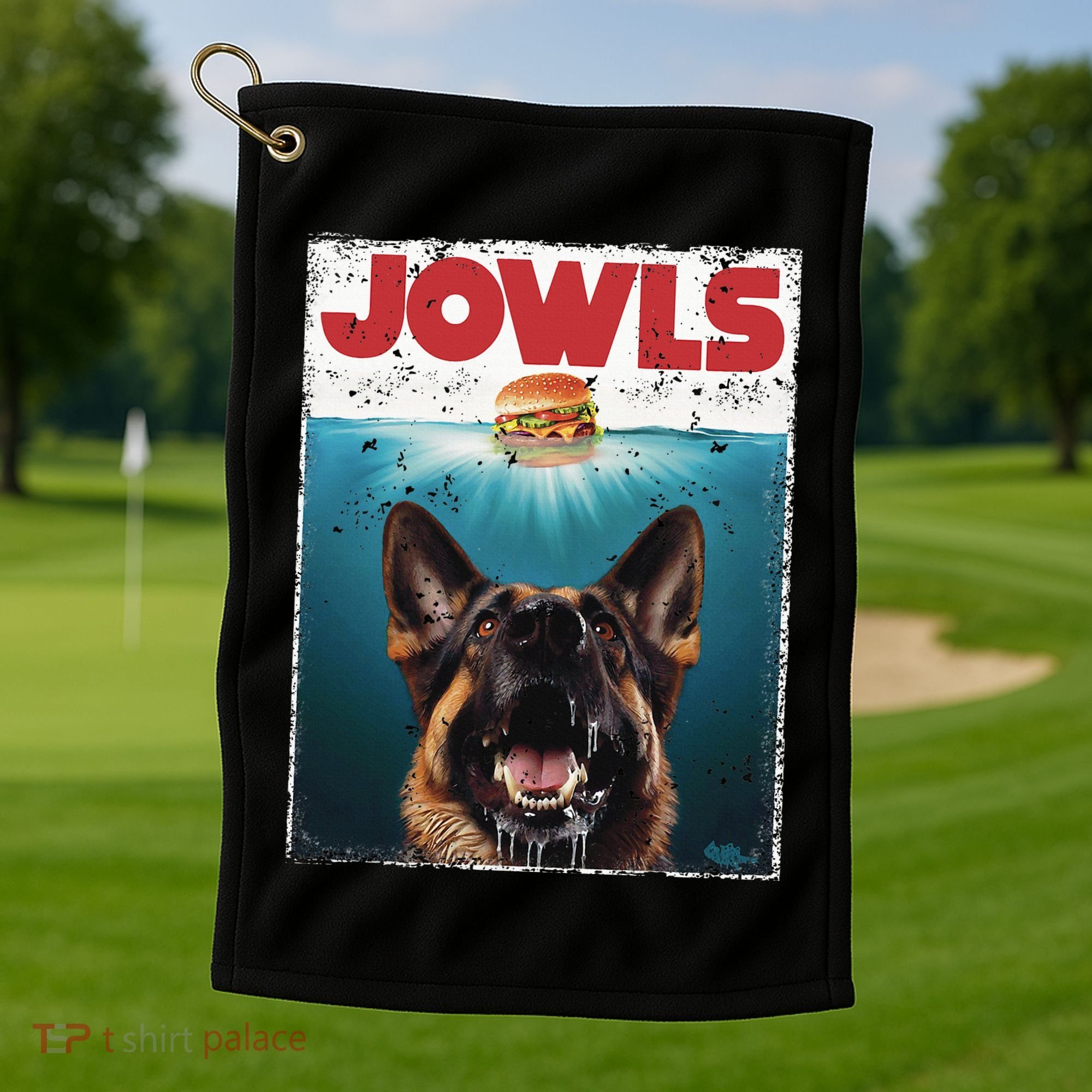 Funny German Shepherd Jowls Hamburger Gsg Dog Mom Dog Dad Golf Towel