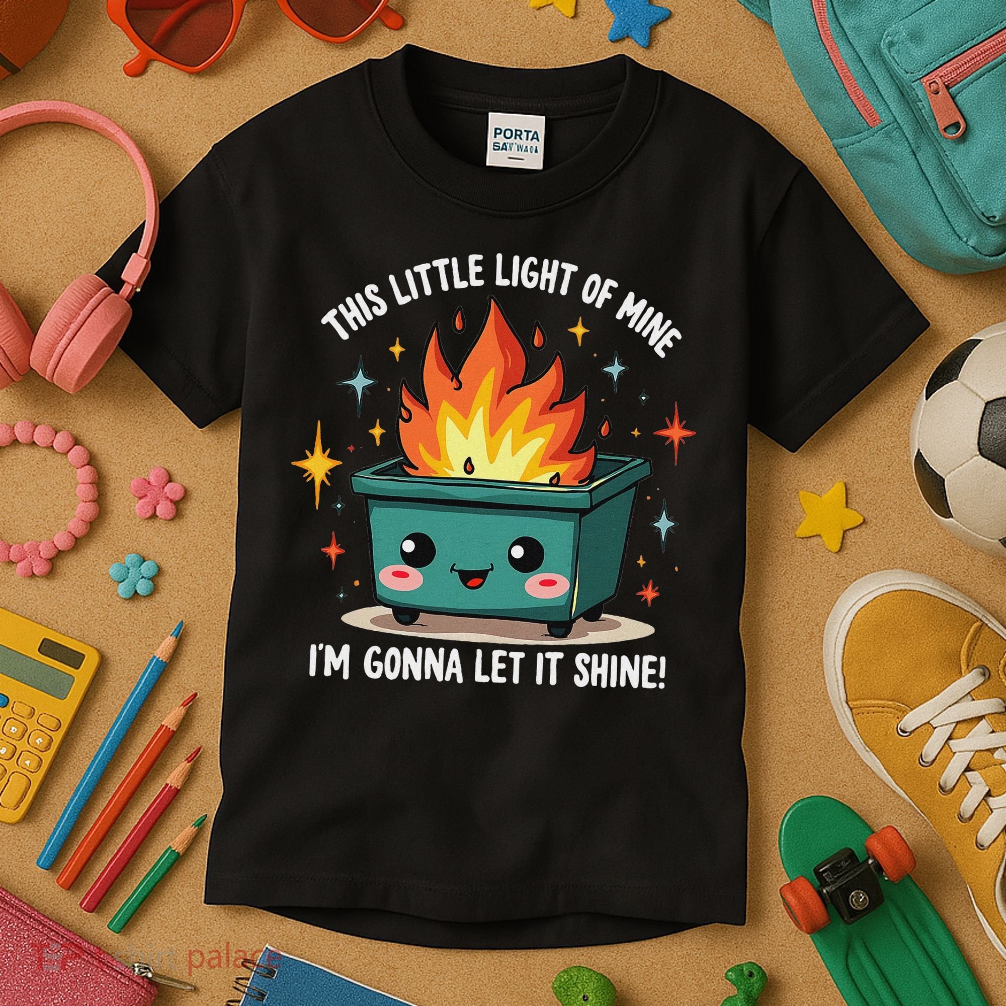 Fun Groovy This Little Light Of Mine Emotional Dumpster Fire Kids T-Shirt