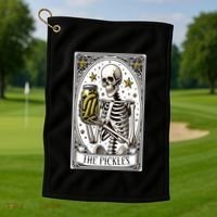 Funny Gardener The Pickle Skeleton Cucumber Gift Golf Towel thumb 1