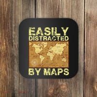 Funny Geography Teacher Easily Distracted By Maps Coaster thumb 0
