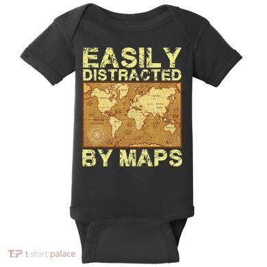 Funny Geography Teacher Easily Distracted By Maps Baby Bodysuit