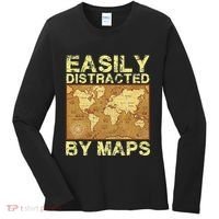 Funny Geography Teacher Easily Distracted By Maps Women's Long Sleeve Shirt thumb 0