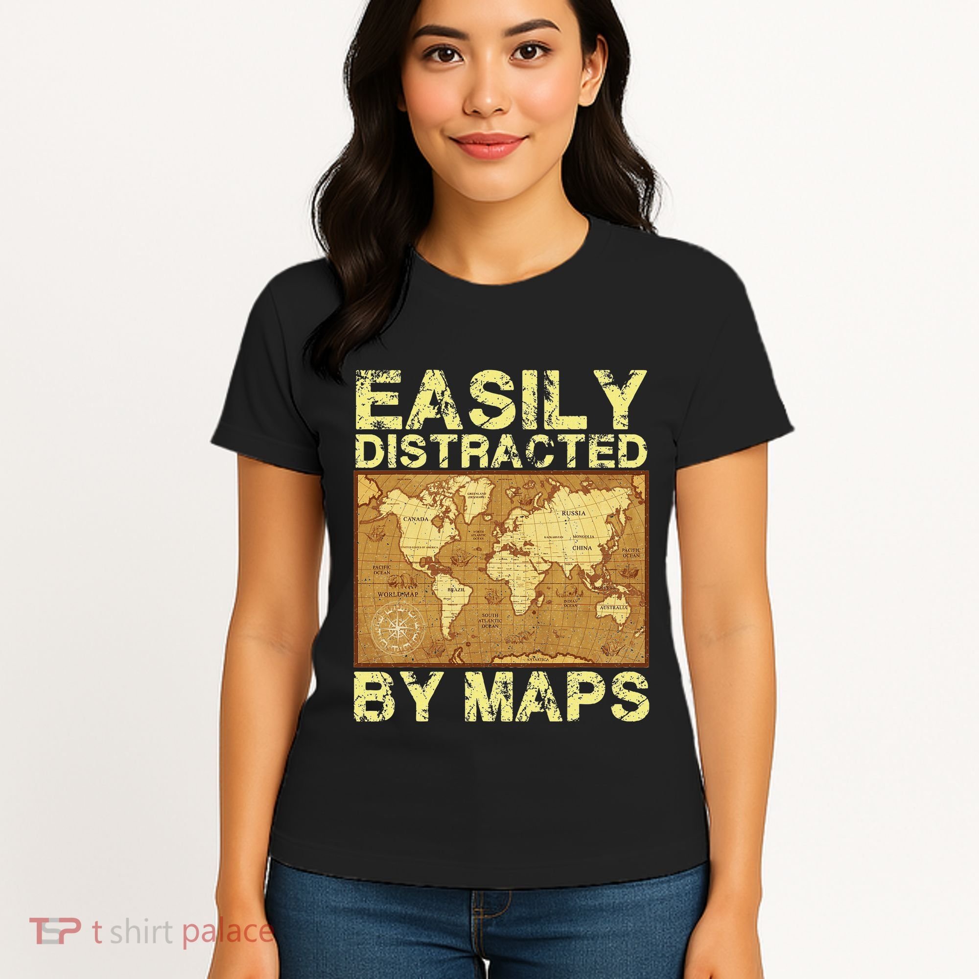 Funny Geography Teacher Easily Distracted By Maps Women's T-Shirt