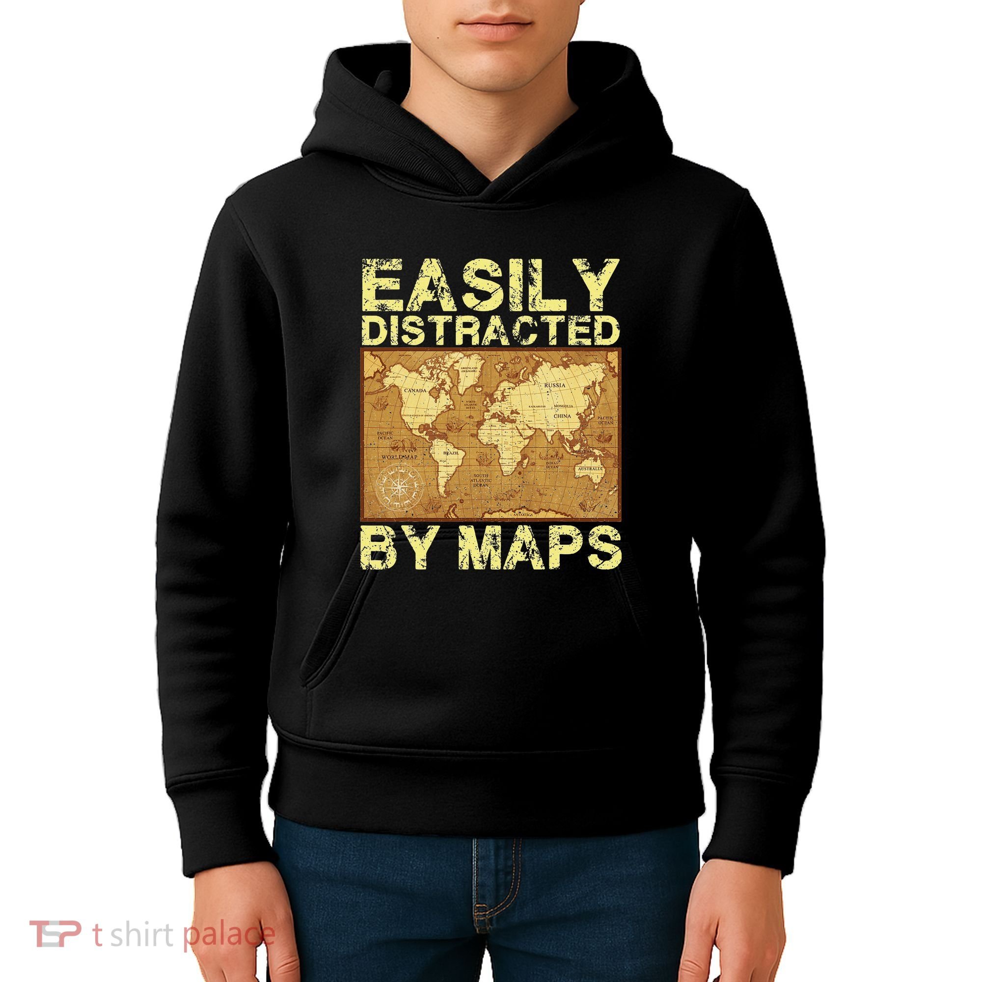 Funny Geography Teacher Easily Distracted By Maps Kids Hoodie