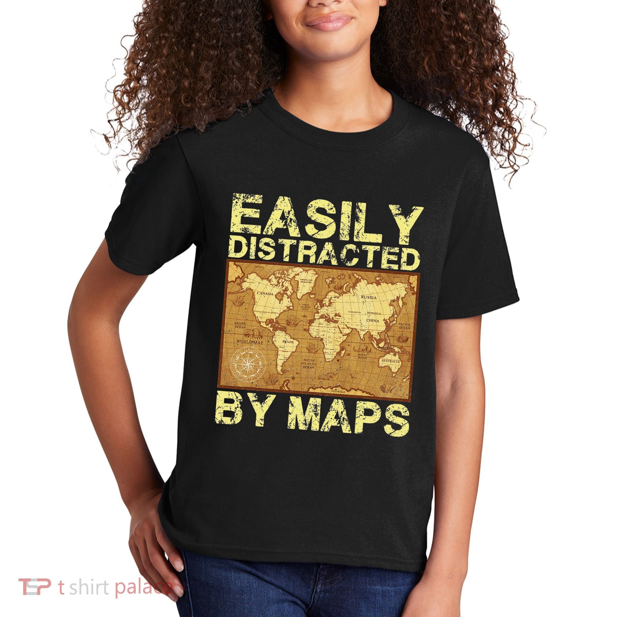 Funny Geography Teacher Easily Distracted By Maps Kids T-Shirt
