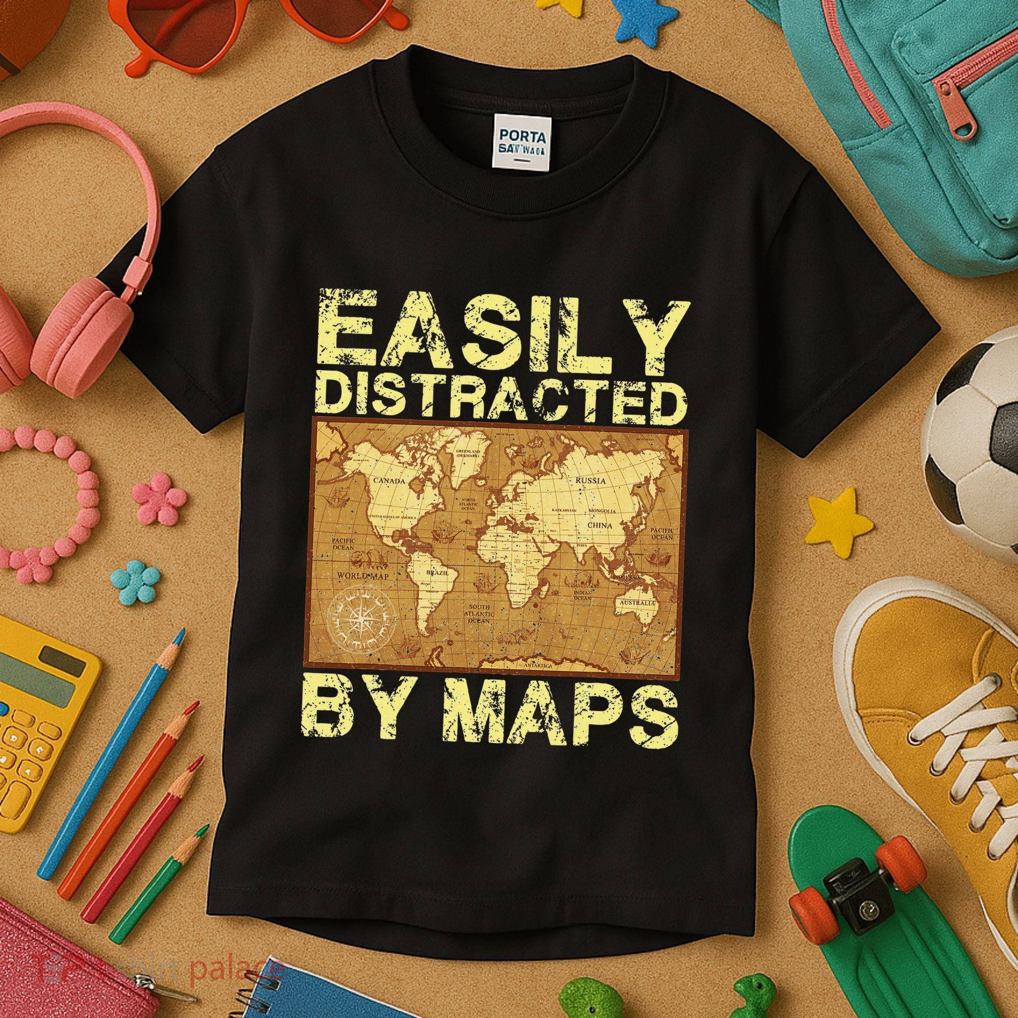 Funny Geography Teacher Easily Distracted By Maps Kids T-Shirt