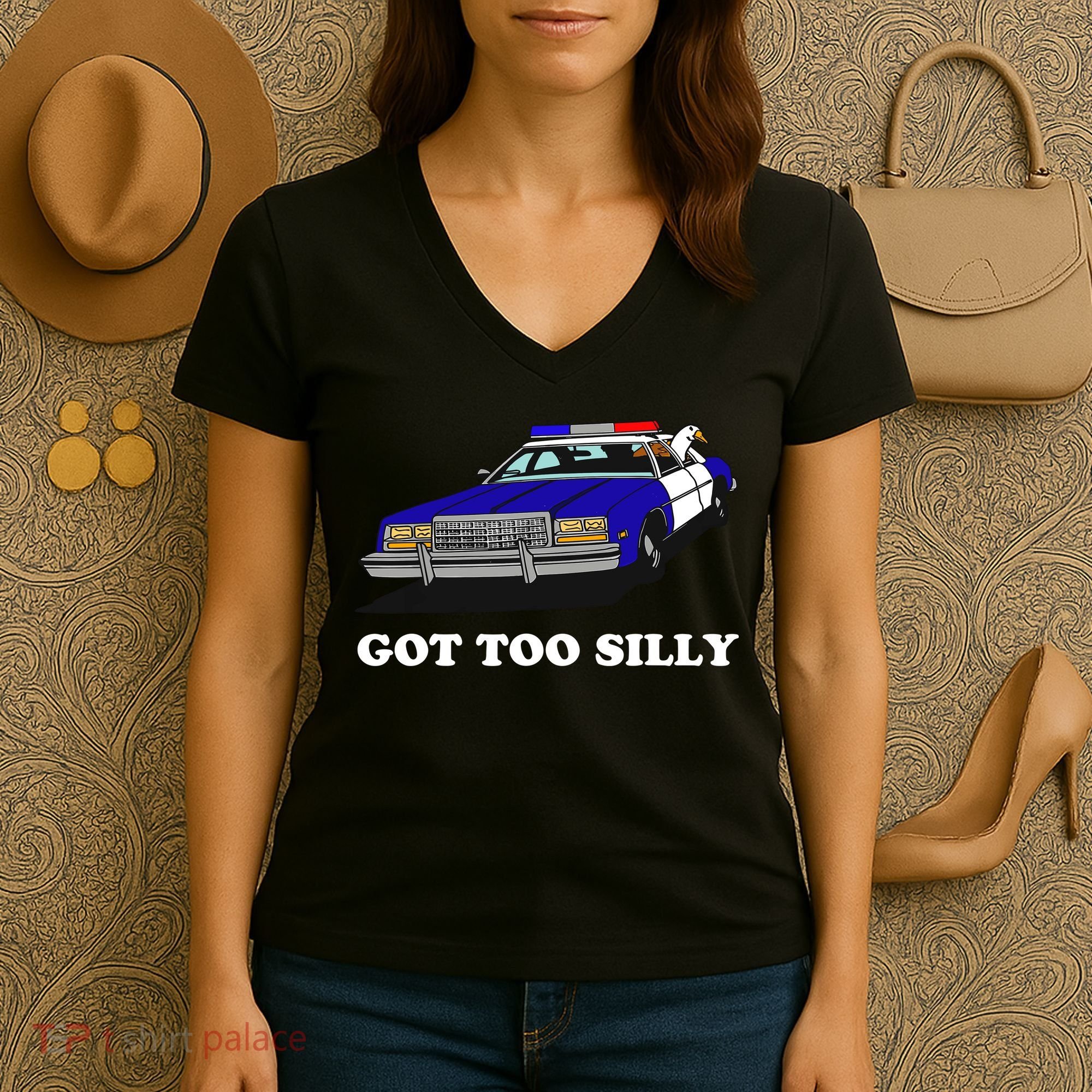 Funny Got Too Silly Goose Women's V-Neck T-Shirt