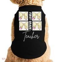 First Grade Teacher Checkered Grid Coquette Bow Doggie Tank thumb 0
