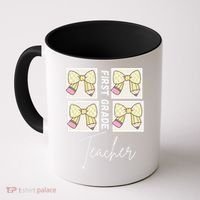 First Grade Teacher Checkered Grid Coquette Bow Coffee Mug thumb 0