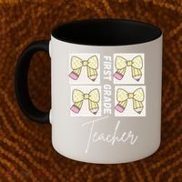 First Grade Teacher Checkered Grid Coquette Bow Coffee Mug thumb 2