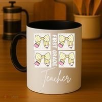 First Grade Teacher Checkered Grid Coquette Bow Coffee Mug thumb 4