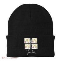 First Grade Teacher Checkered Grid Coquette Bow Beanie thumb 0