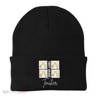 First Grade Teacher Checkered Grid Coquette Bow Beanie thumb 0