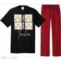 First Grade Teacher Checkered Grid Coquette Bow Pajama Set thumb 0