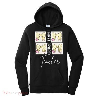 First Grade Teacher Checkered Grid Coquette Bow Women's Hoodie