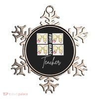 First Grade Teacher Checkered Grid Coquette Bow Ornament thumb 0