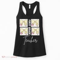 First Grade Teacher Checkered Grid Coquette Bow Women's Tank Top thumb 0