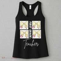 First Grade Teacher Checkered Grid Coquette Bow Women's Tank Top thumb 3