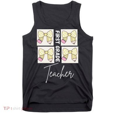 First Grade Teacher Checkered Grid Coquette Bow Tank Top