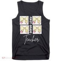 First Grade Teacher Checkered Grid Coquette Bow Tank Top thumb 0