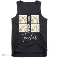 First Grade Teacher Checkered Grid Coquette Bow Tank Top thumb 0