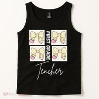 First Grade Teacher Checkered Grid Coquette Bow Tank Top thumb 2