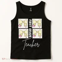 First Grade Teacher Checkered Grid Coquette Bow Tank Top thumb 2