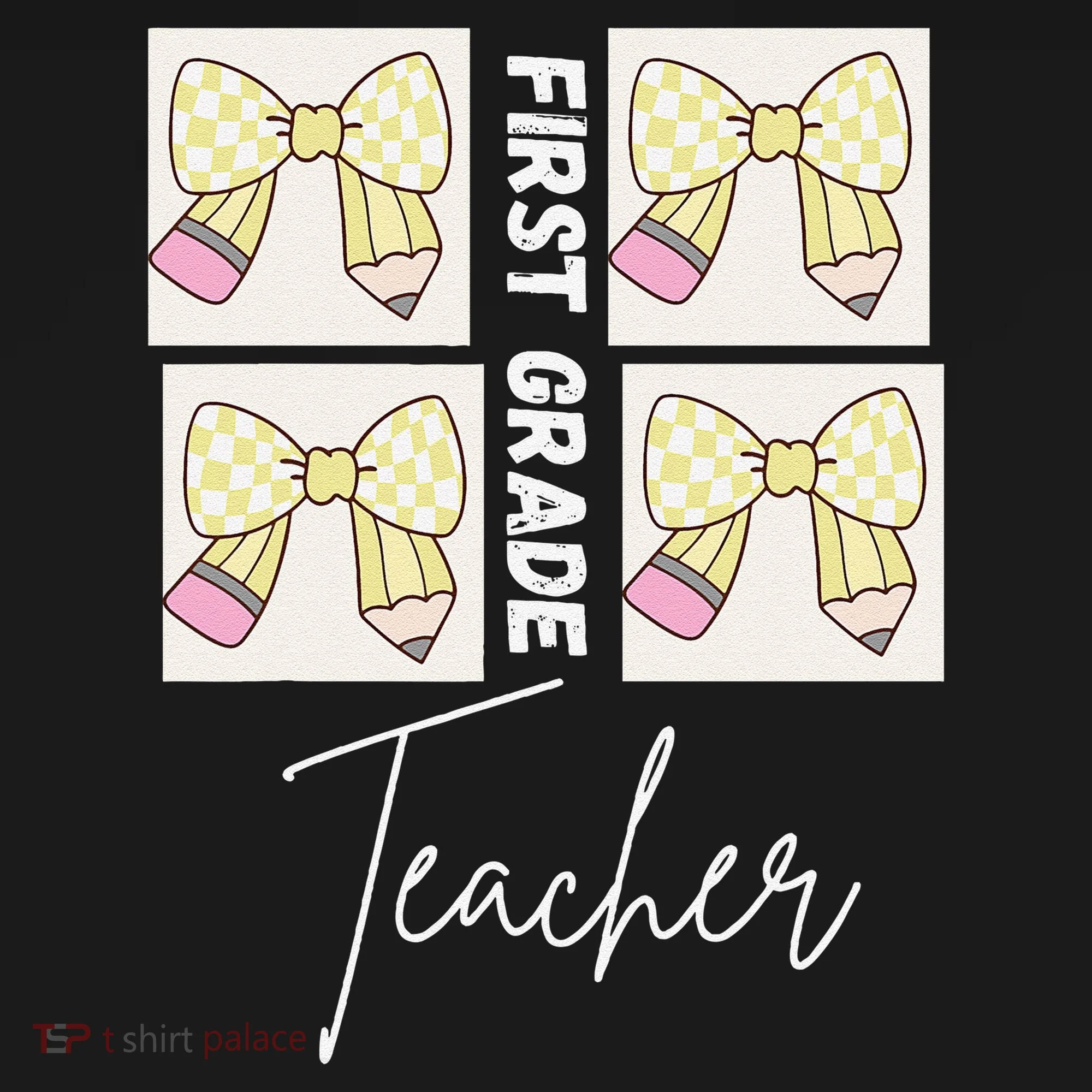 First Grade Teacher Checkered Grid Coquette Bow Tank Top
