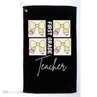 First Grade Teacher Checkered Grid Coquette Bow Golf Towel thumb 0