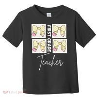 First Grade Teacher Checkered Grid Coquette Bow Toddler T-Shirt thumb 0