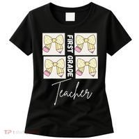 First Grade Teacher Checkered Grid Coquette Bow Women's T-Shirt thumb 0
