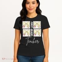 First Grade Teacher Checkered Grid Coquette Bow Women's T-Shirt thumb 4