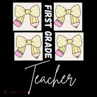 First Grade Teacher Checkered Grid Coquette Bow Women's T-Shirt thumb 6