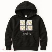 First Grade Teacher Checkered Grid Coquette Bow Kids Hoodie thumb 0