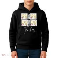 First Grade Teacher Checkered Grid Coquette Bow Kids Hoodie thumb 4